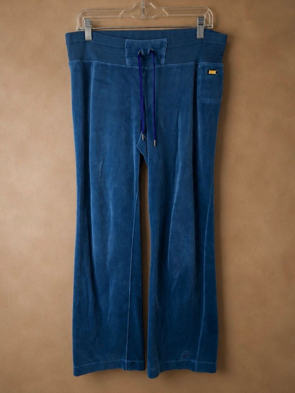 Nike Sportswear Size M Velour Wide Leg Track Pants Blue Y2K Lounge Athleisure